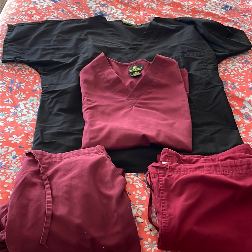 Black and Burgundy Scrub Sets